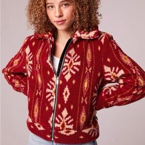 B.O.G. Collective Melrose Jacket in Garnet Gold Sherpa Teddy Full Zip Size M NWT